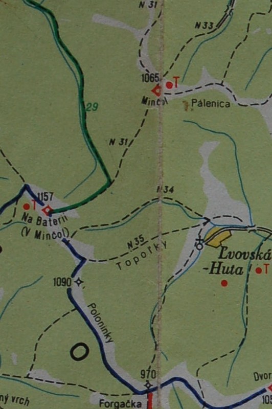 Najvyšší vrchol pohoria Čergov pod názvom Na Baterii. Zdroj: Mapová príloha k publikácii Zahatňanský, V. a kol.: Čerchovské pohorie.