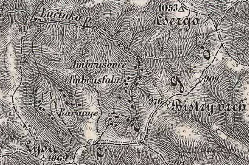 Obce Ambrušovce a Baranie ma mape tretieho vojenského mapovania Uhorska