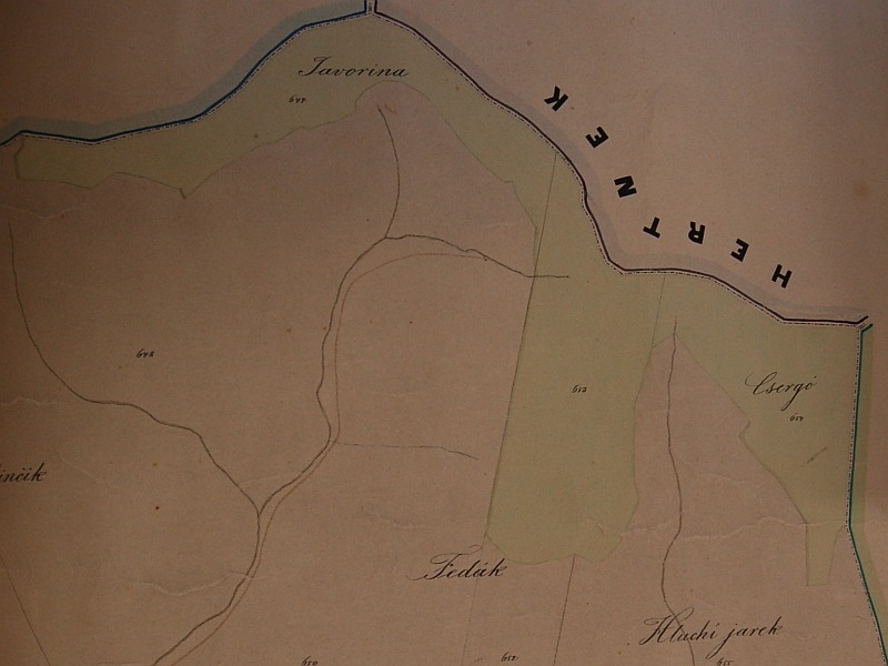 Vrch Čergov a oblasť Javorina pri Chochuľke na archívnej mape z roku 1859 