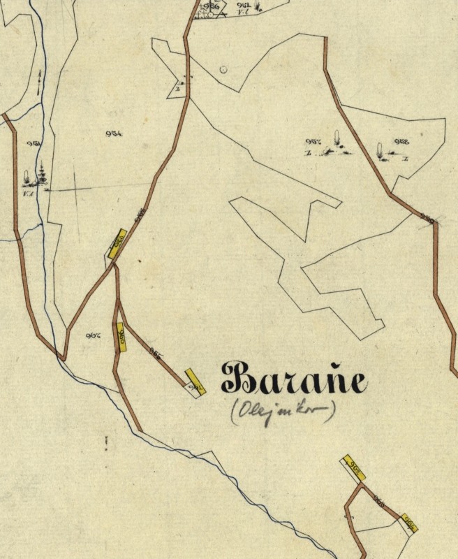 Predné Baranie. Katastrálna mapa Olejníkov. Sign. Ša 222, č. mapy 25.