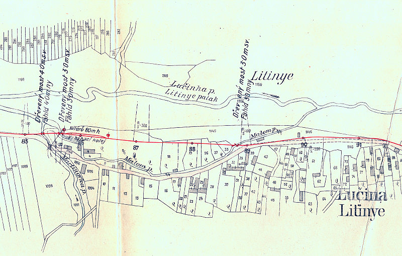 Lesná železnica Sabinov - Majdan. Vyhýbacia koľaj v Ľutine.