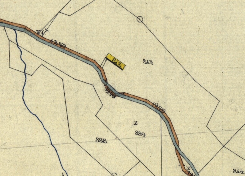 Katastrálna mapa Olejníkov. Sign. Ša 222, č. mapy 21. Usadlosť Jozefa Jasenského (812).