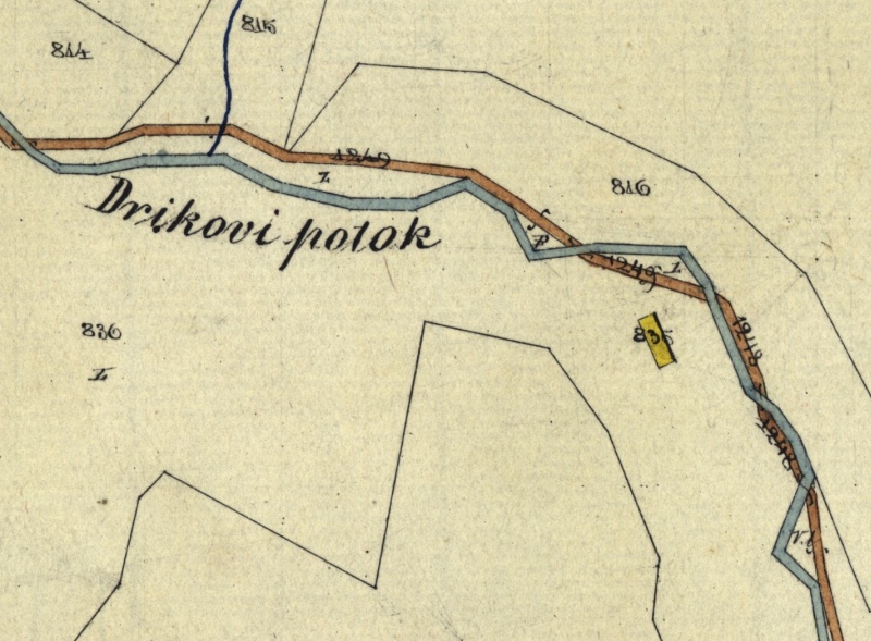 Katastrálna mapa Olejníkov. Sign. Ša 222, č. mapy 21. Usadlosť Jozefa Borža (835).