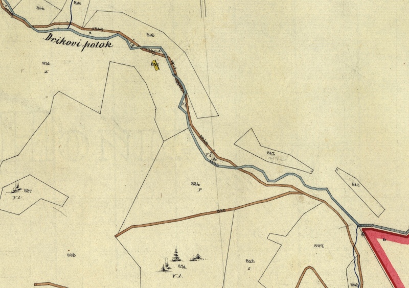Katastrálna mapa Olejníkov. Sign. Ša 222, č. mapy 21. Usadlosť Jozefa Borža (835).