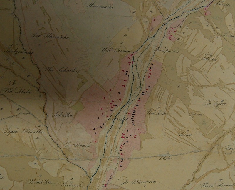 Ľutina na archívnej mape z roku 1859