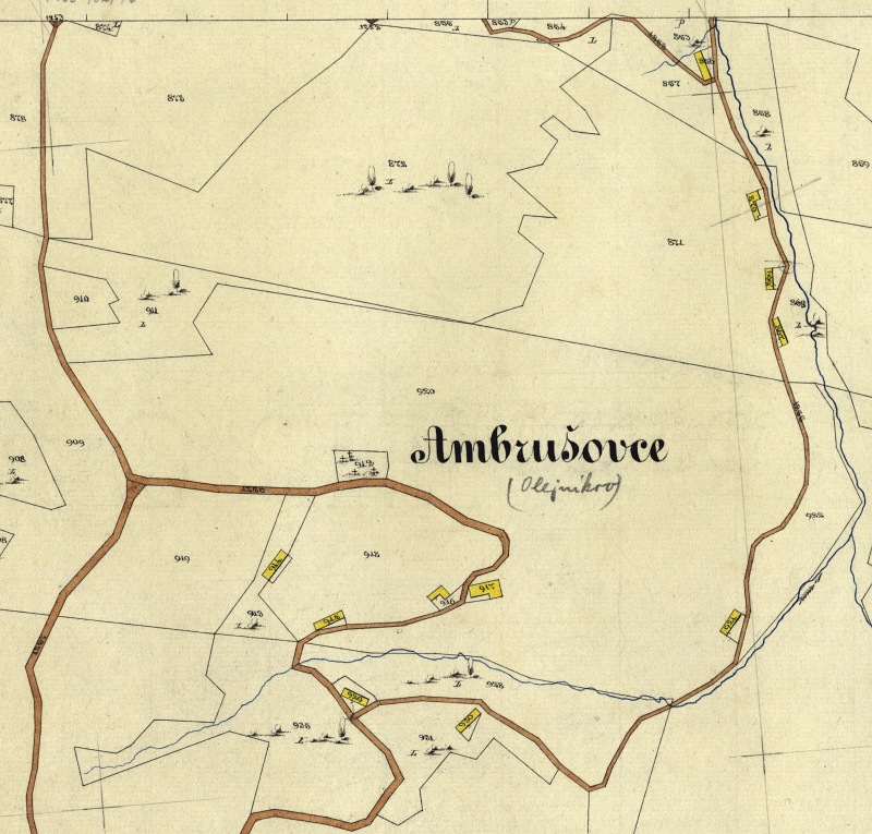 Katastrálna mapa Olejníkov, časť Ambrušovce. Sign. Ša 222, č. mapy 26. Horné Ambrušovce.