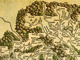 Lazar Roseti: Tabula Hungariae. Na mape zobrazené pohorie Čergov a okolité mestečká Bardejov, Prešov, Šariš, Sabinov.
